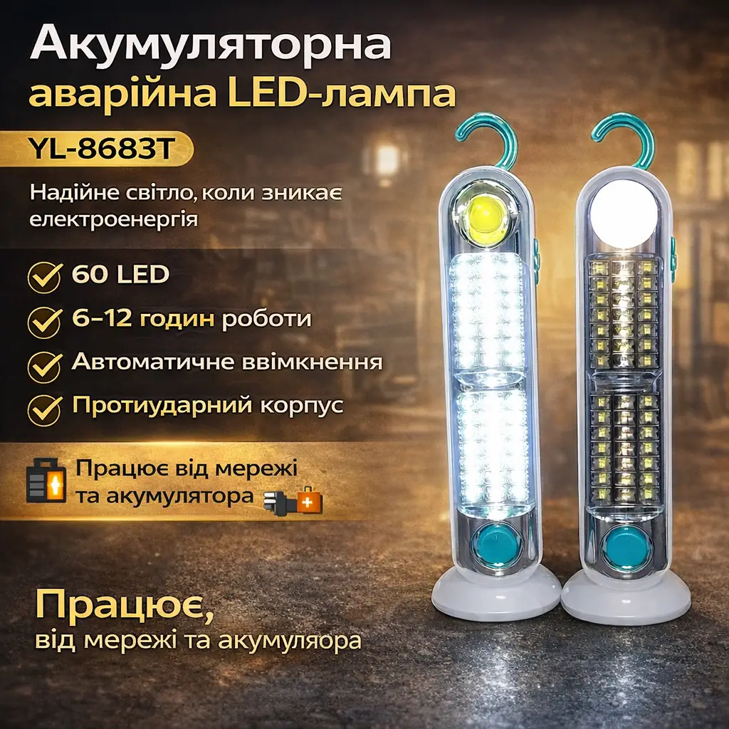 УЦІНКА! Акумуляторна портативна світлодіодна лампа YL-8683T