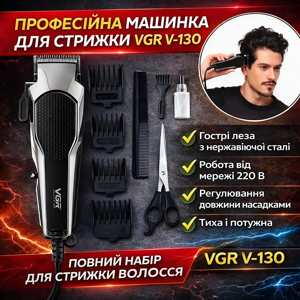 УЦІНКА! Машинка для стриження волосся від мережі, VGR V130 / Тример для стриження (Немає паковання 3437)
