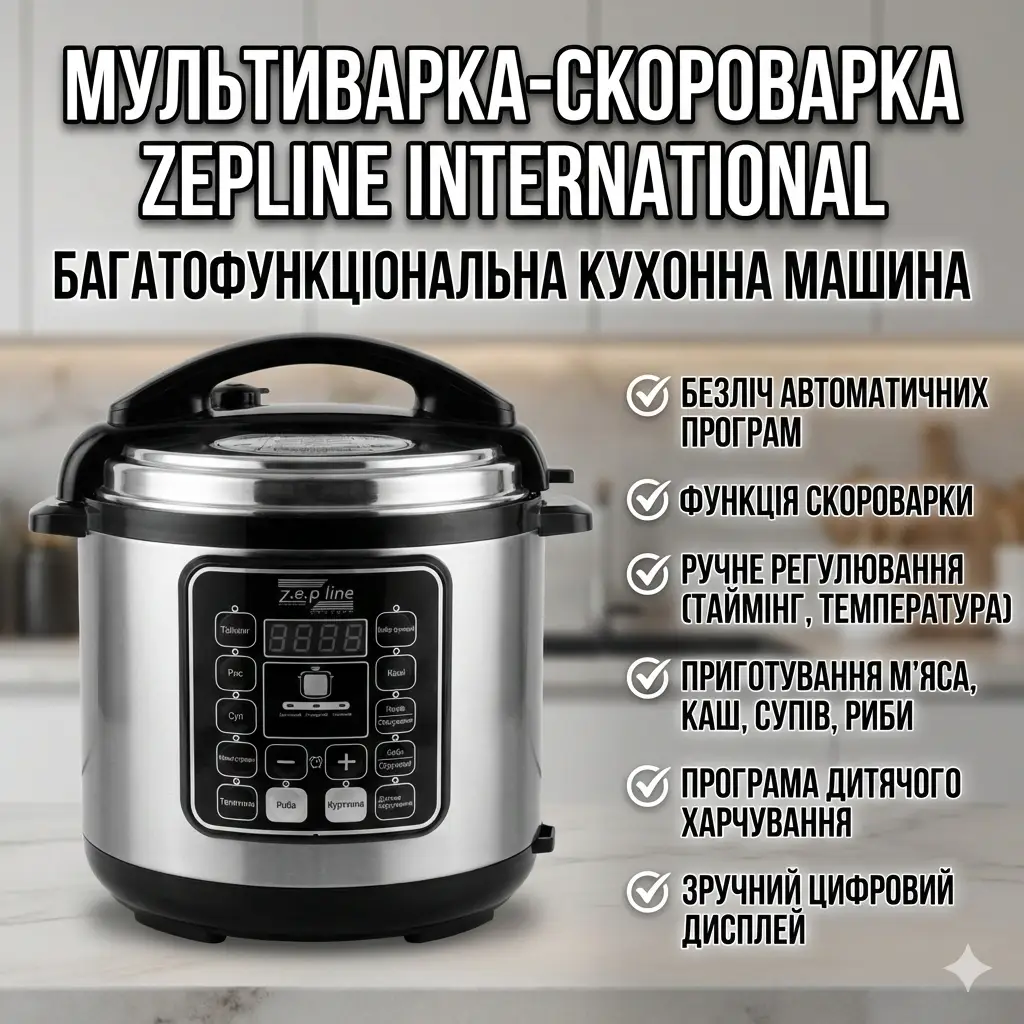 УЦІНКА! Мультиварка - скороварка Zepline ZP-121 3000W 17 програм об'єм 7 л (Вм'ятина на корпусі 2969)