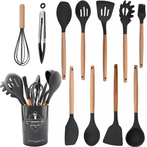 УЦІНКА! Набір приладдя для кухні 12 предметів Kitchen Set, RD-1204 Кухонний набір Чорний (пошкодження підставки 3461)