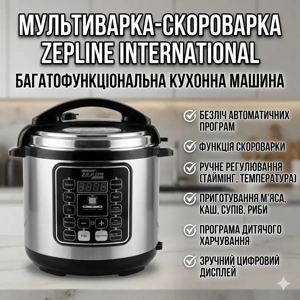 УЦІНКА! Мультиварка — скороварка Zepline ZP-121 3000W 17 програм об'єм 7 л (Вм'ятина на корпусі 3462)