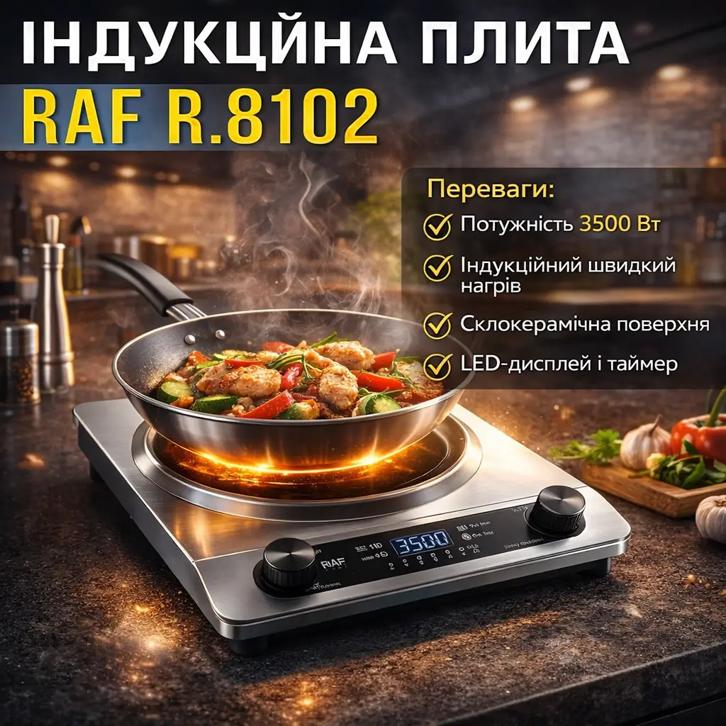 Електрична індукційна плита з LED-дисплеєм і механічним керуванням RAF R.8102 3500W