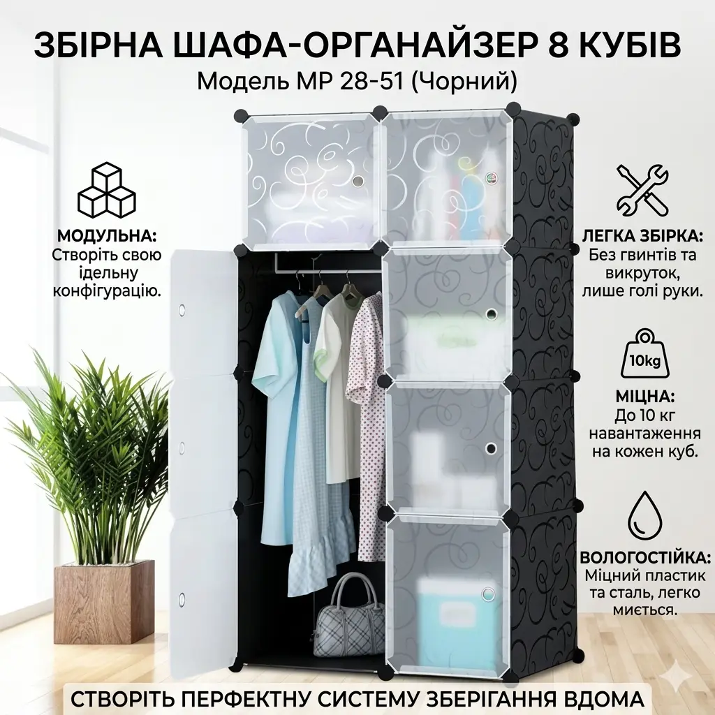 Збірна пластикова шафа-органайзер Storage Cube Cabinet МР 28-51 Чорний