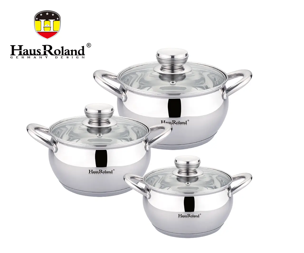 Набір каструль Haus Roland HR113-1, 3 шт. з неіржавкої сталі 2,6/3,6/6,1 л. Сріблястий (HR113-1)