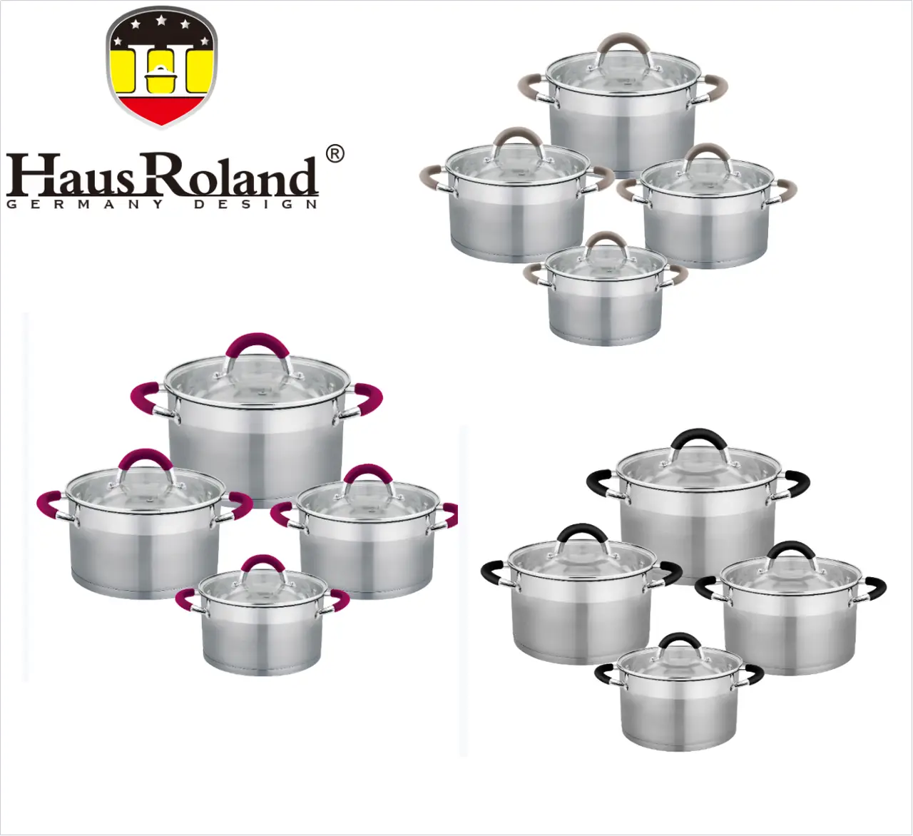 Набір каструль Haus Roland HR121-1 (4 шт) з нержавіючої сталі 1,9/2,6/3,6/5,7 л., Сріблястий