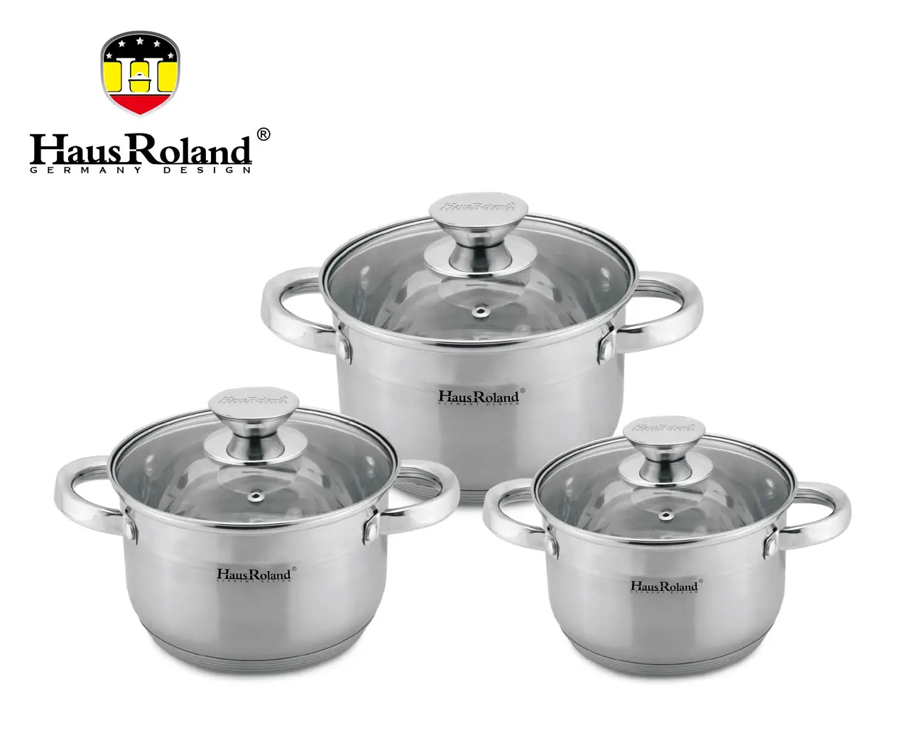 Набір каструль Haus Roland HR176-1, 3 шт. з неіржавкої сталі 2,9/3,9/5,1 л. Сріблястий (HR176-1)