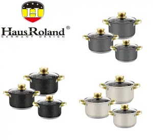 Набір каструль Haus Roland HR131-11 (3 шт) з нержавіючої сталі 2,9/3,9/5,1 л, з гранітним покриттям, Чорний Серый и бежевый