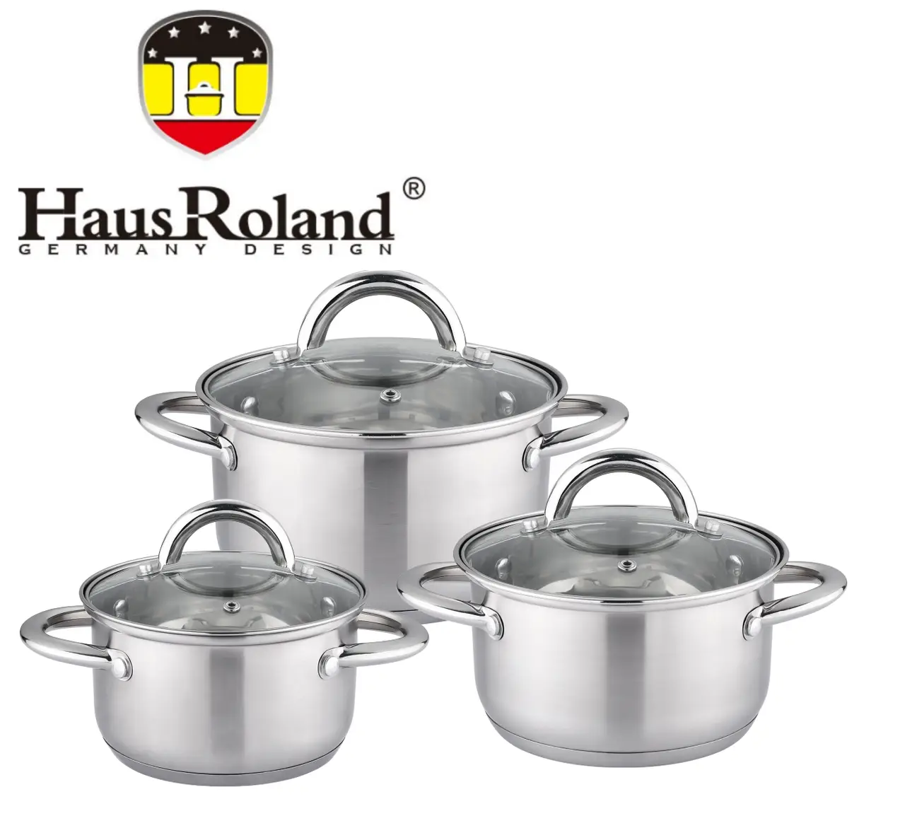 Набір каструль Haus Roland HR151-6, 3 шт. з неіржавкої сталі 2,7/3,6/4,7 л. Сріблястий (HR151-6)