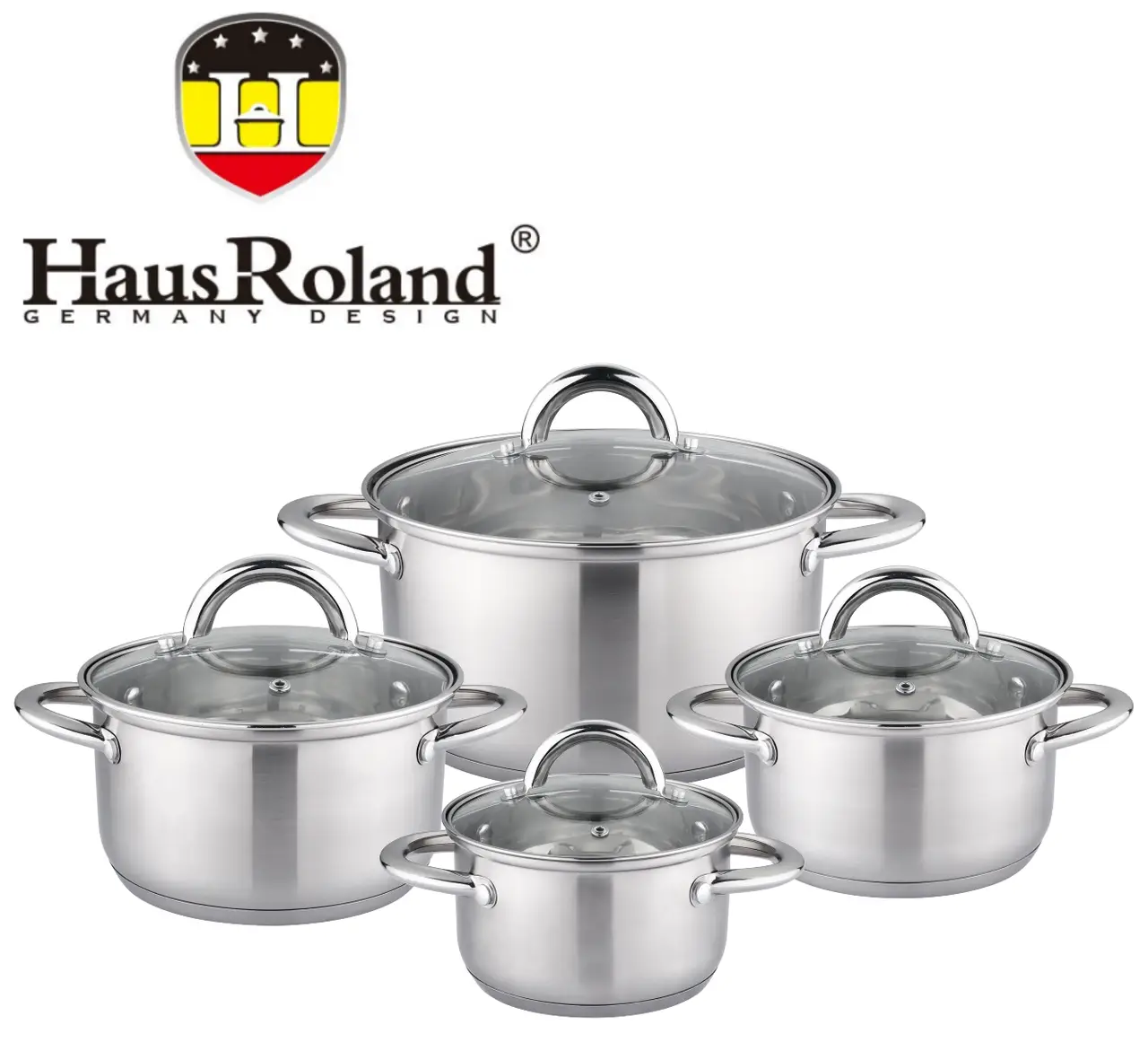 Набір каструль Haus Roland HR151-7, 4 шт. з неіржавкої сталі 1,9/2,7/3,6/4,7 л. Сріблястий (HR151-7)