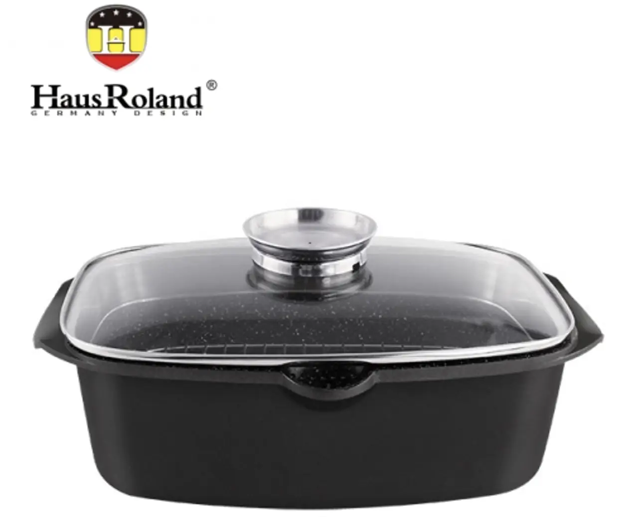 Сковорода-смаження Haus Roland HR145-1, 32 см, алюмінієва, 7,6 л, з кришкою. Чорний (HR145-1)