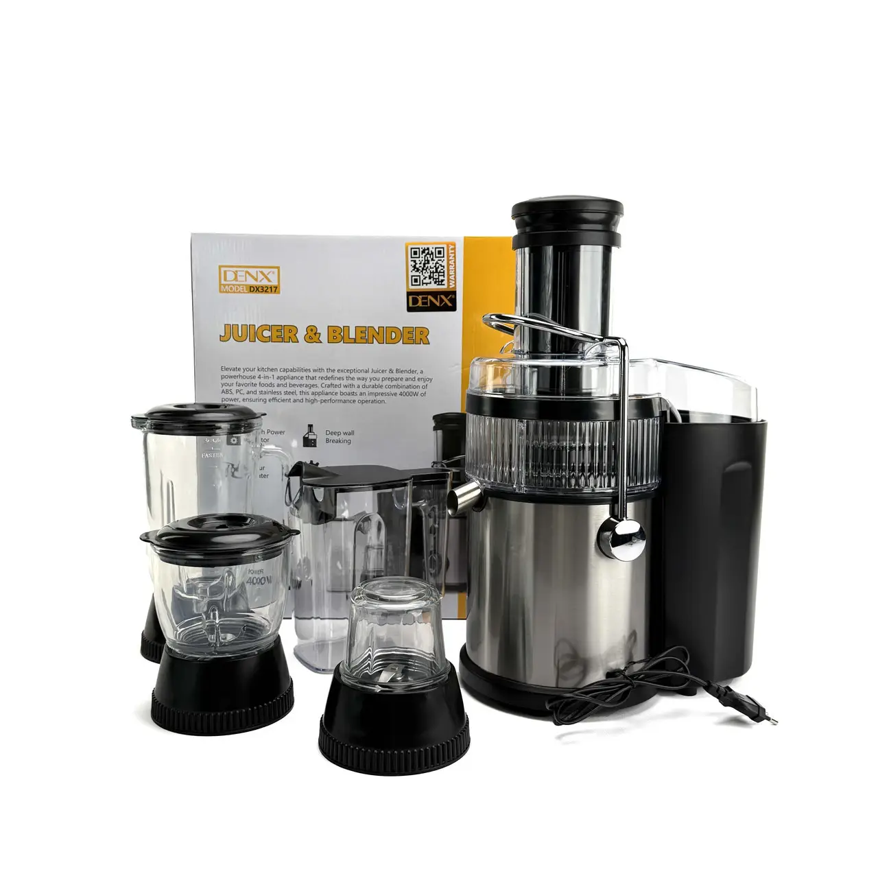 Багатофункціональна соковичавниця та блендер DENX DX3217, 4000 Вт. Сріблястий (DX3217)