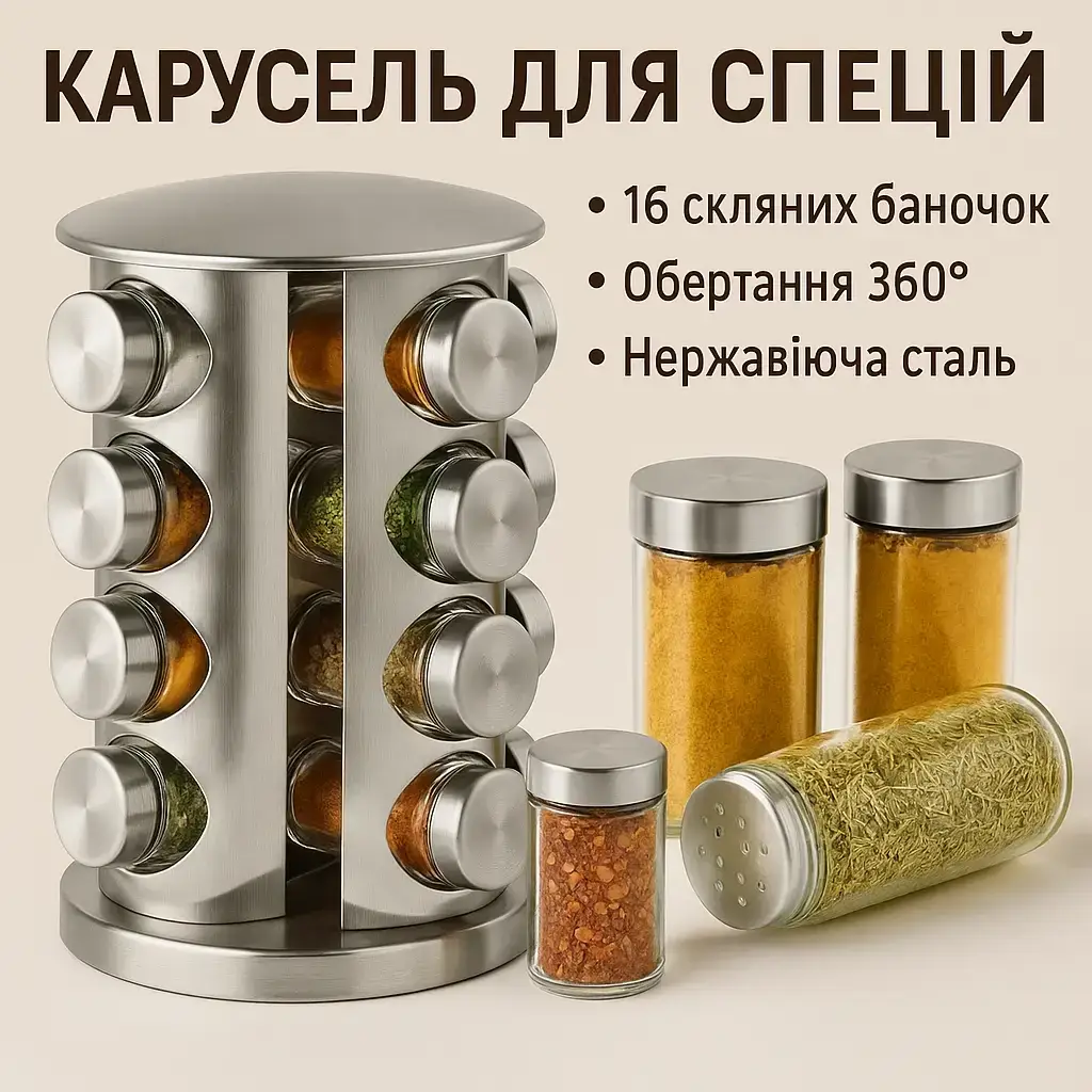 УЦІНКА! Набір для спецій Spice carousel, 16 ємностей (баночок) (пошкодження корпусу 3486)