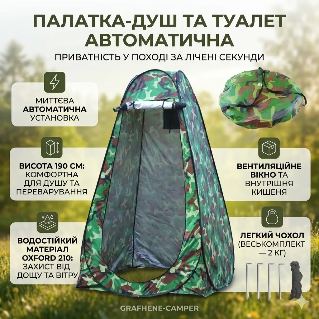 Автоматичний намет душ 190х120х120 см + чохол/ Туристична кабінка душ, туалет/ Кабінка для перевдягання