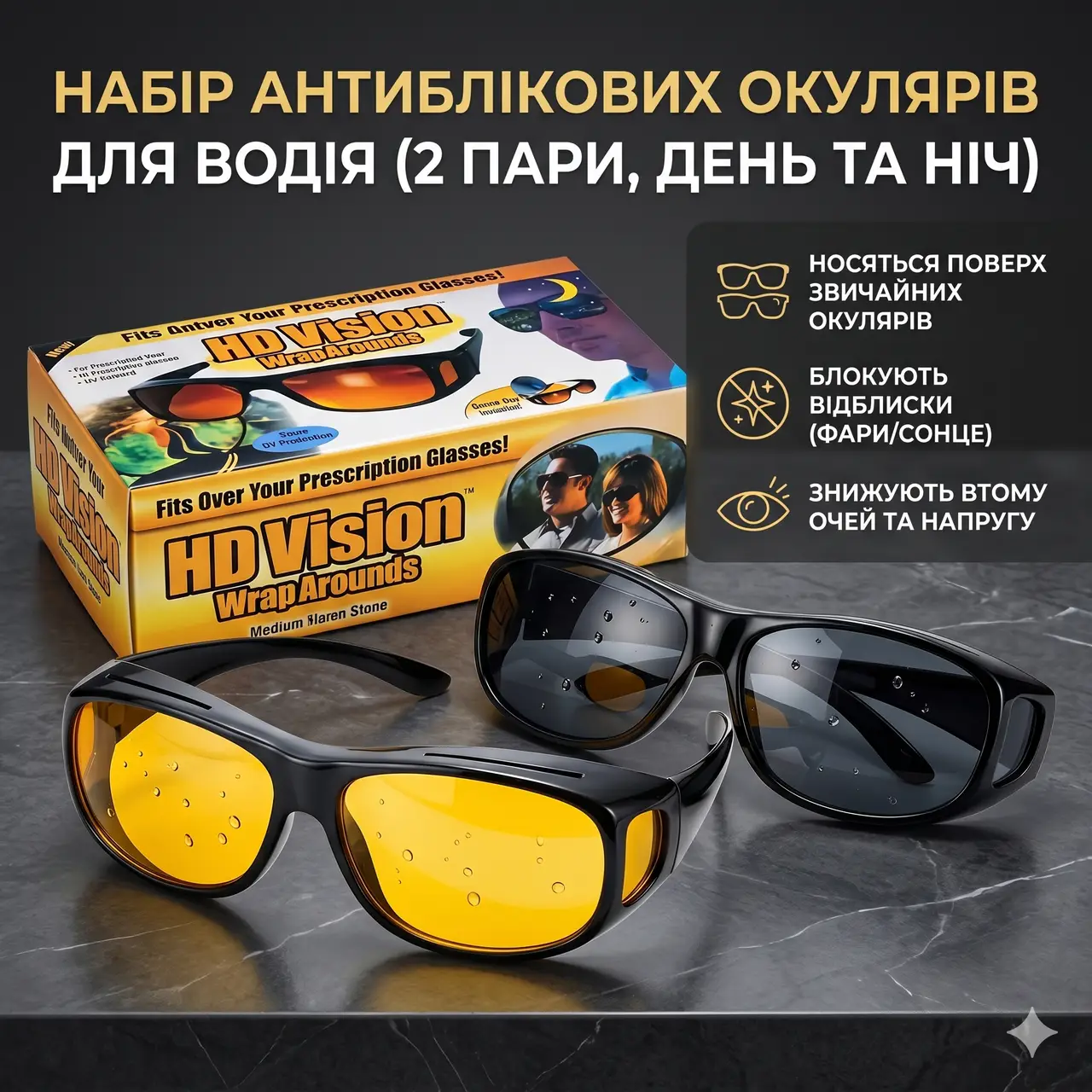 Окуляри антивідблискові для водія нічні та денні DIAL VISION HD-2