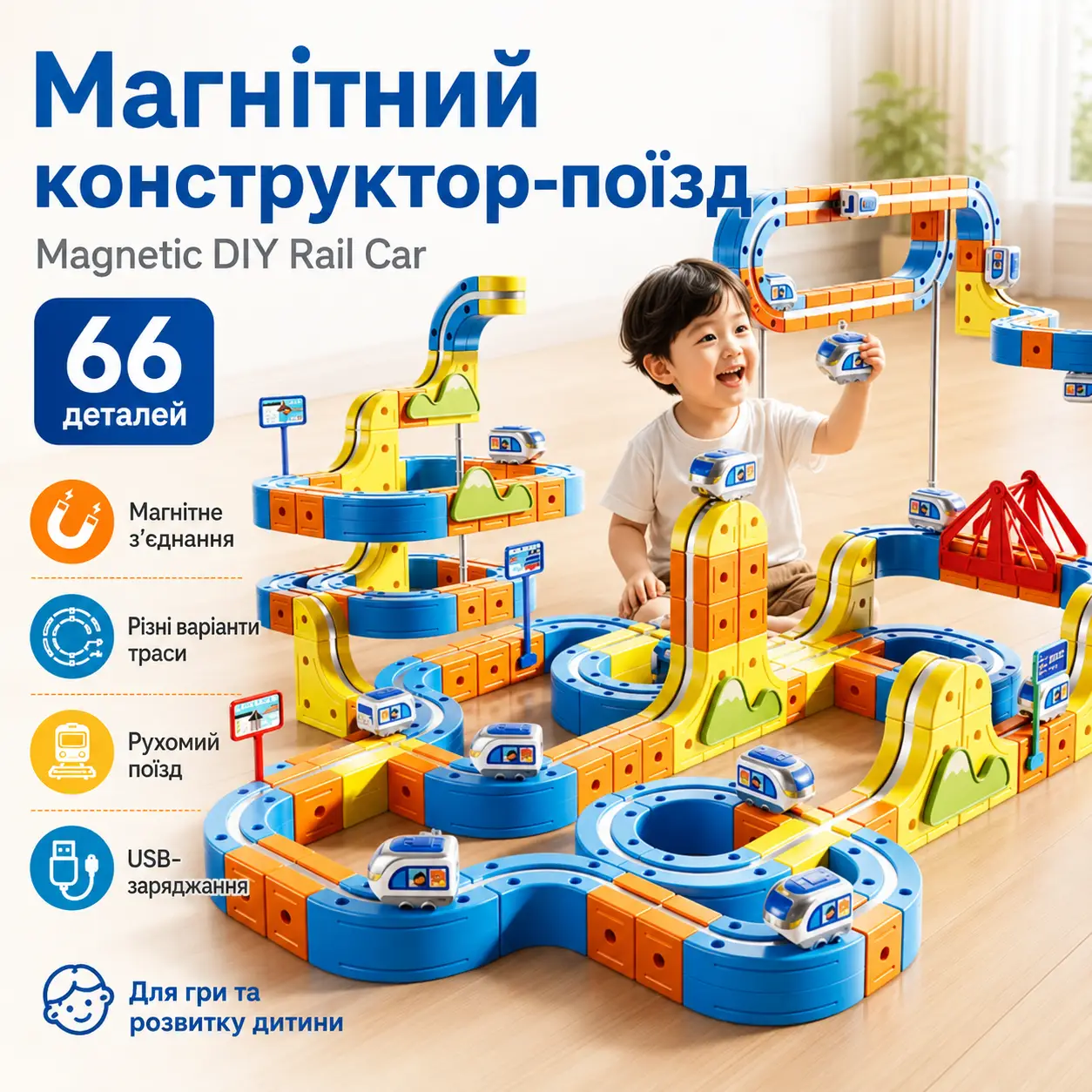 Магнітний конструктор потяг Magnetic DIY Rail Car / Дитячий конструктор / Магнітна залізниця для дітей