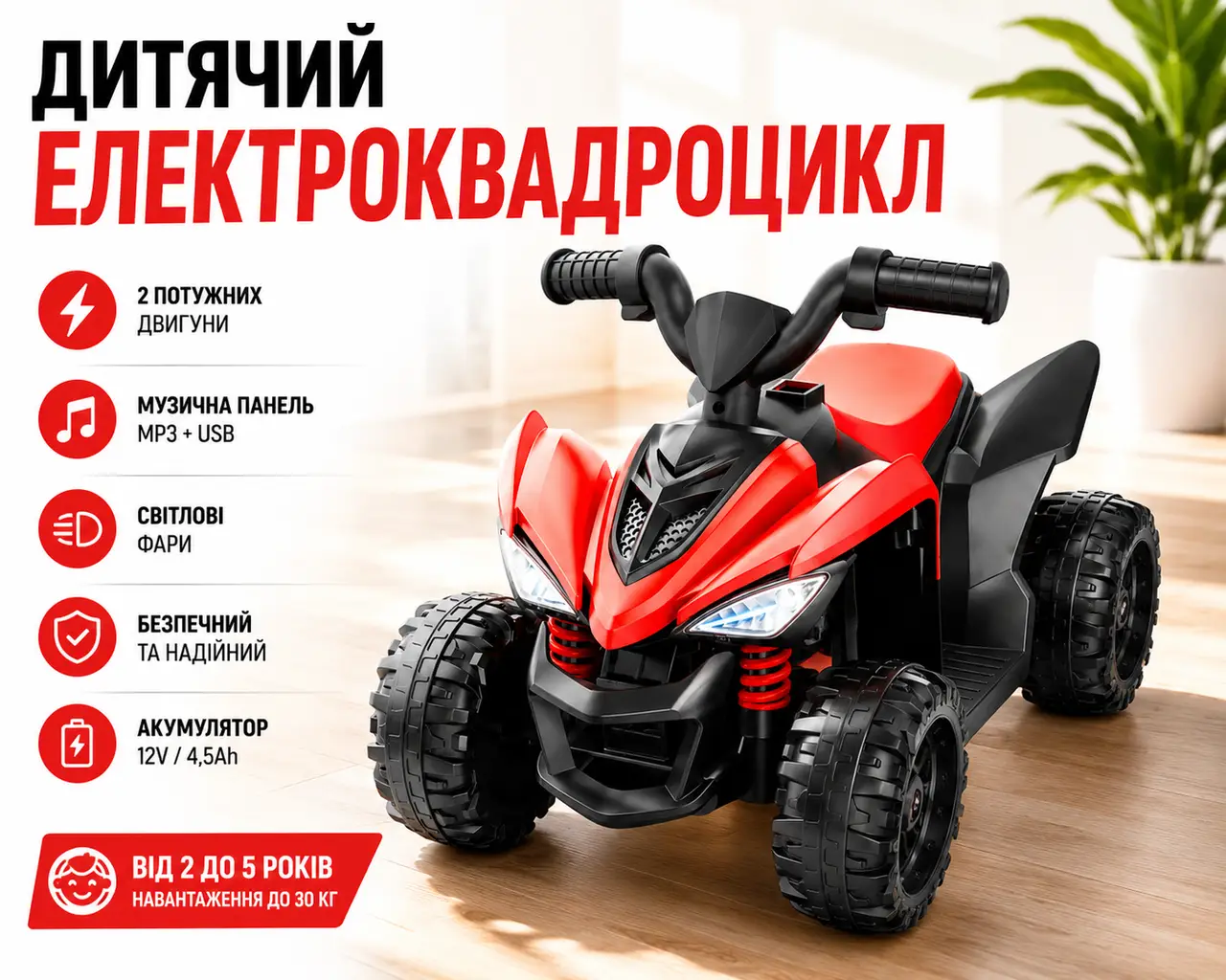 Дитячий електроквадроцикл 202/Квадроцикл акумуляторний музичний
