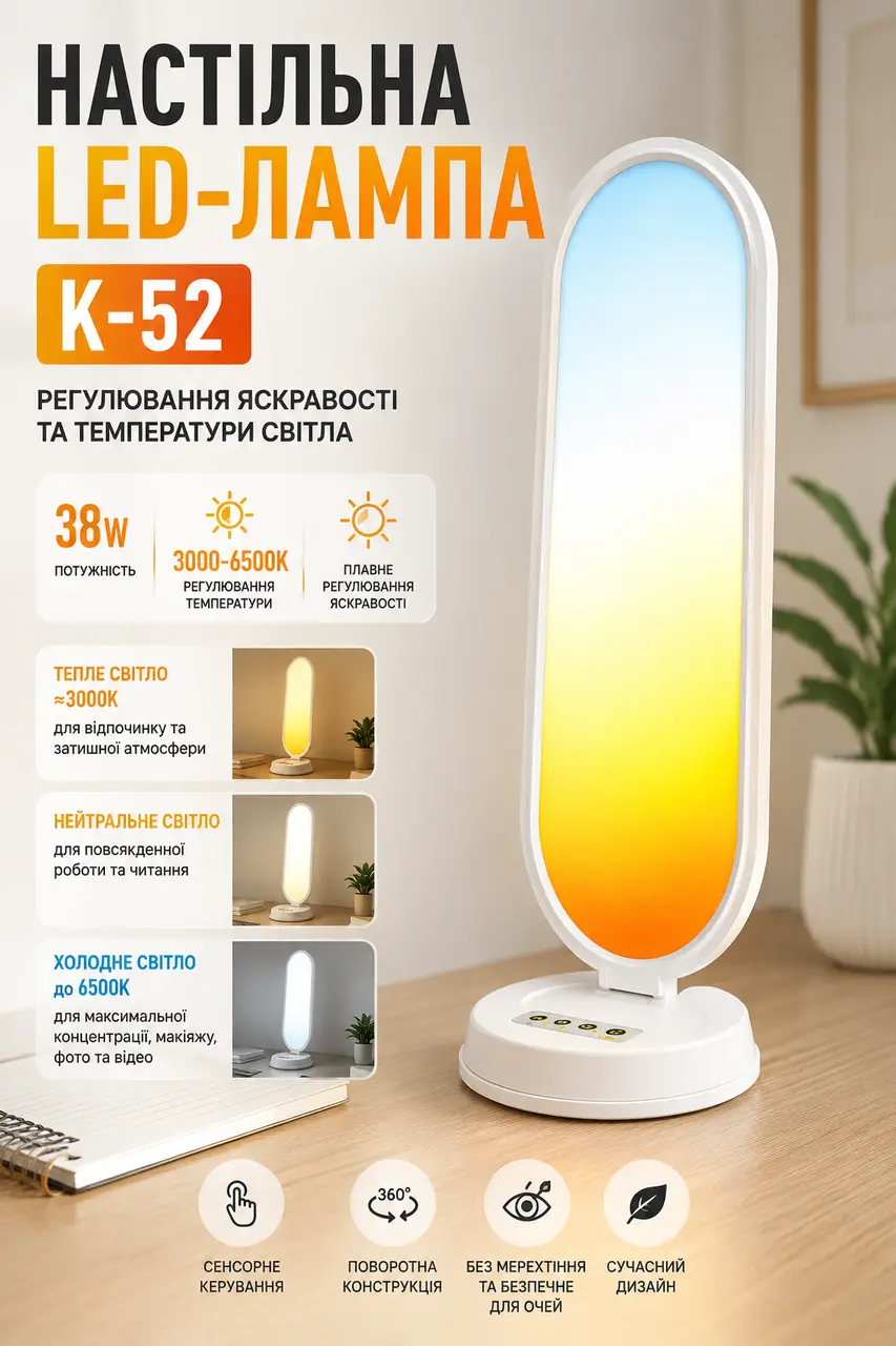 Світлодіодна LED лампа Desktop Fill Light K-52 CCT з пультом 3000-6500K (для блогерів та візажистів) (66,0*19,0cm)