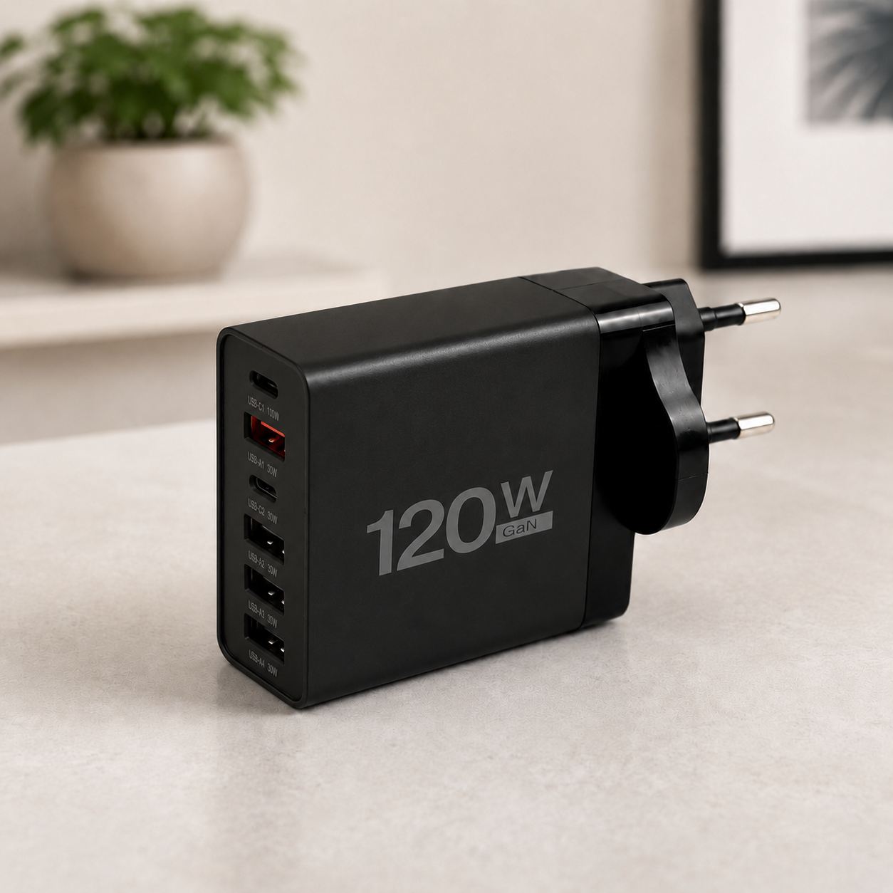 Мережевий зарядний пристрій на 6 портів / Адаптер із швидкою зарядкою, чорний 26X188