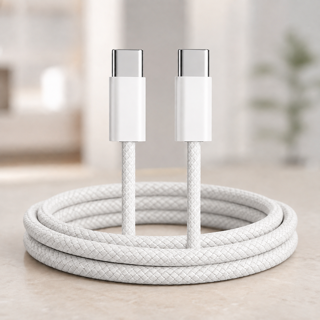 Кабель Type-C-Type-C 60W Білий / Тканинний кабель 1м для швидкого заряджання iPhone 17 Pro Max + ключ для SIM-карти 26X-196