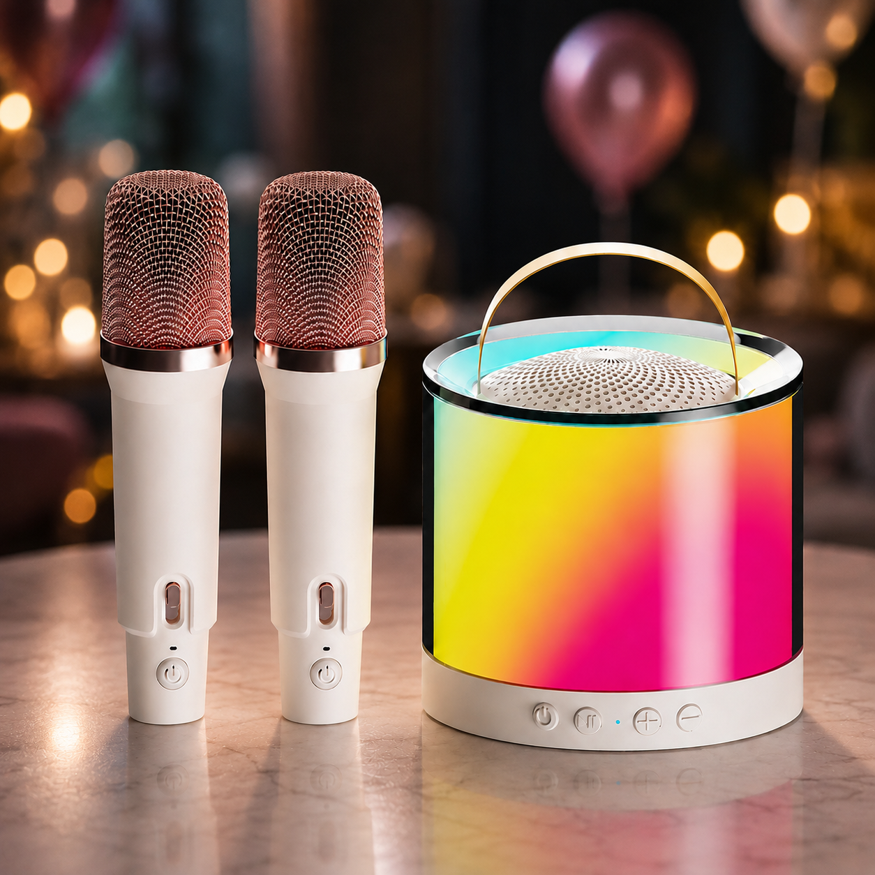 Портативна колонка K52 з RGB LEDпідсвічуванням, Bluetooth 5 Вт + 2 бездротові мікрофони