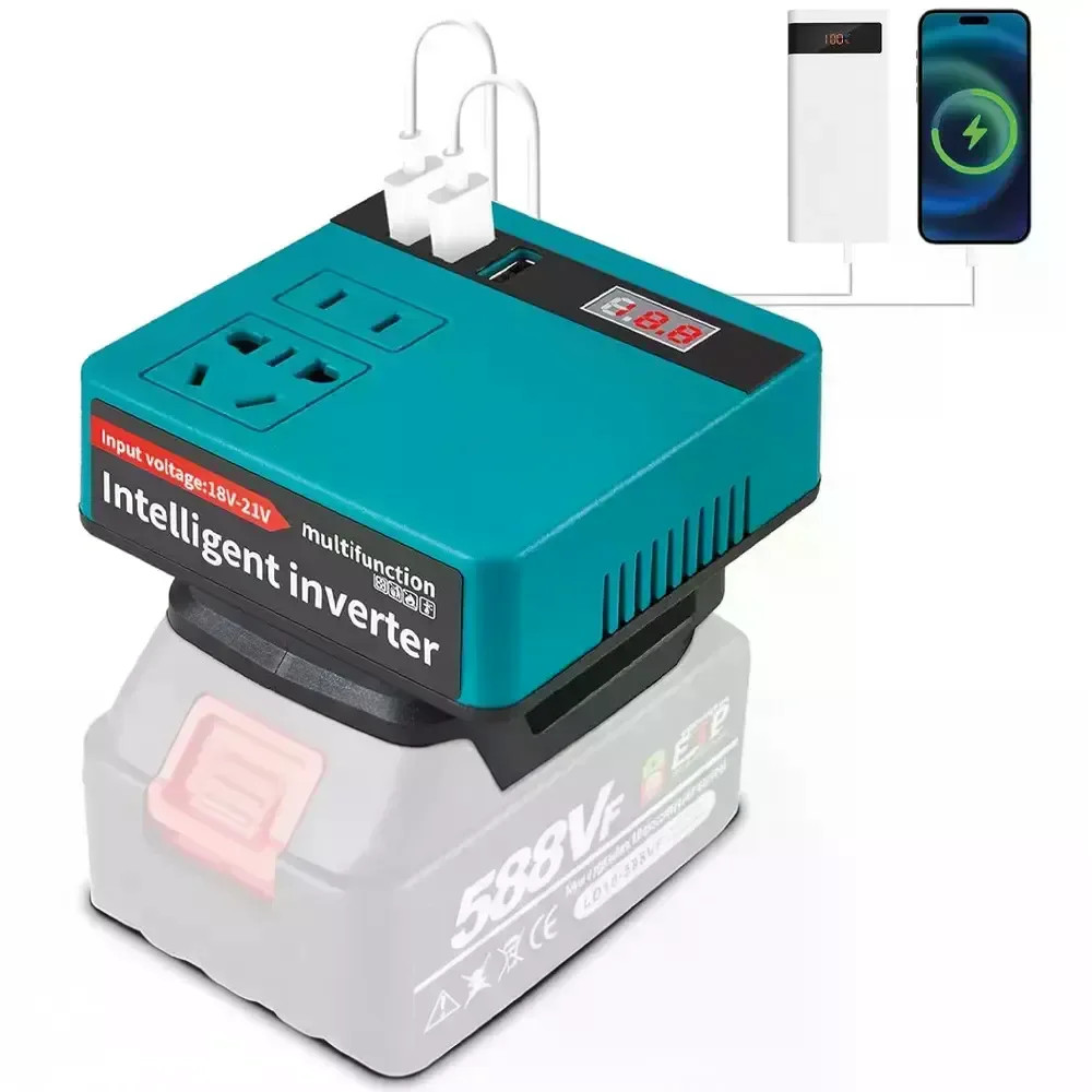 Акумуляторний інвертор 18–21V на 220V 120W • Перетворювач напруги DC 18–21V в AC 220V 120W з розеткою та USB без акумулятора