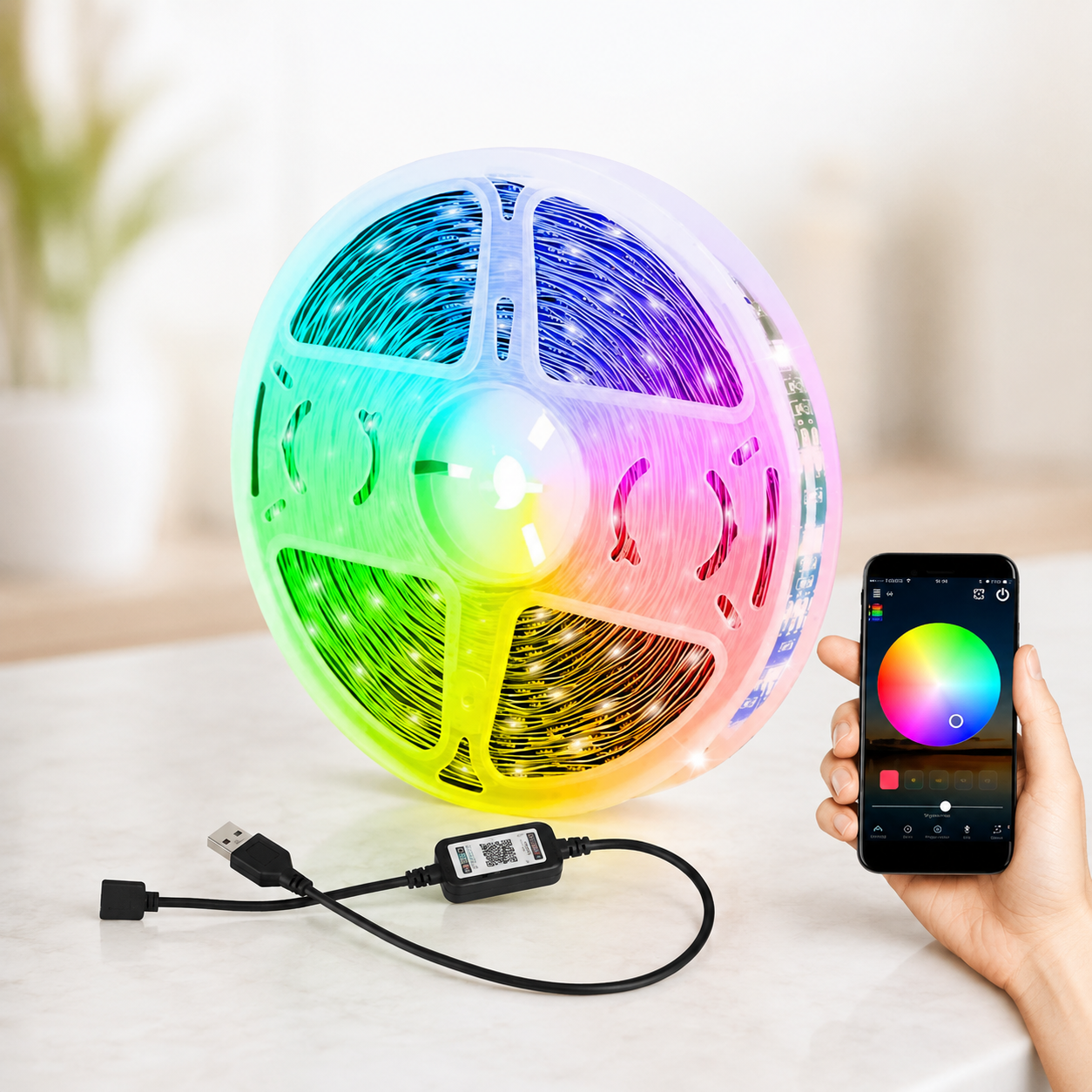 Led гірлянда c bluetooth та керуванням з телефону 5м APP BT / Світлодіодна Bluetooth RGB стрічка USB / RGB стрічка 12В