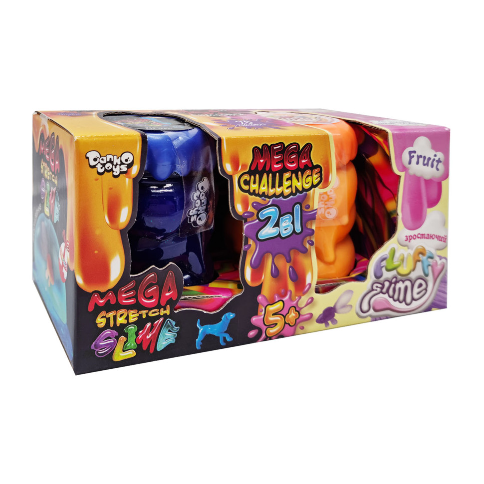 В9;язка маса "2 в 1 "Mega Stretch Slime" та "Fluffy Slime" FLS-03-01U укр Синьо-жовтогарячий