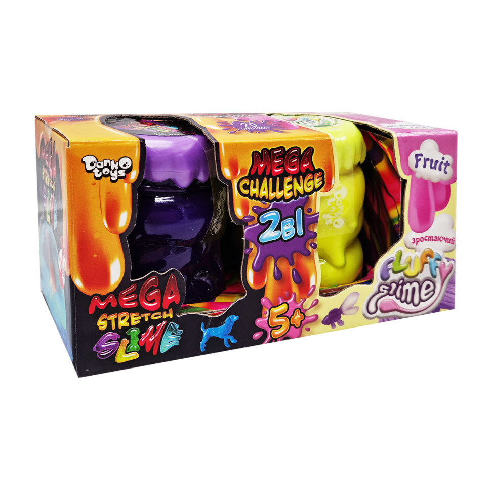 В9;язка маса "2 в 1 "Mega Stretch Slime" та "Fluffy Slime" FLS-03-01U укр Фіолетово-жовтий