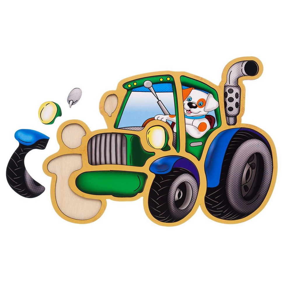 Дерев9;яний пазл-вкладиш "Трактор" Ubumblebees (ПСД119) PSD119 пазл-контур