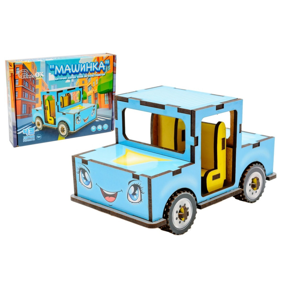 Дитячий дерев9;яний 3D конструктор "Машинка" Puz-00930, 43 деталі