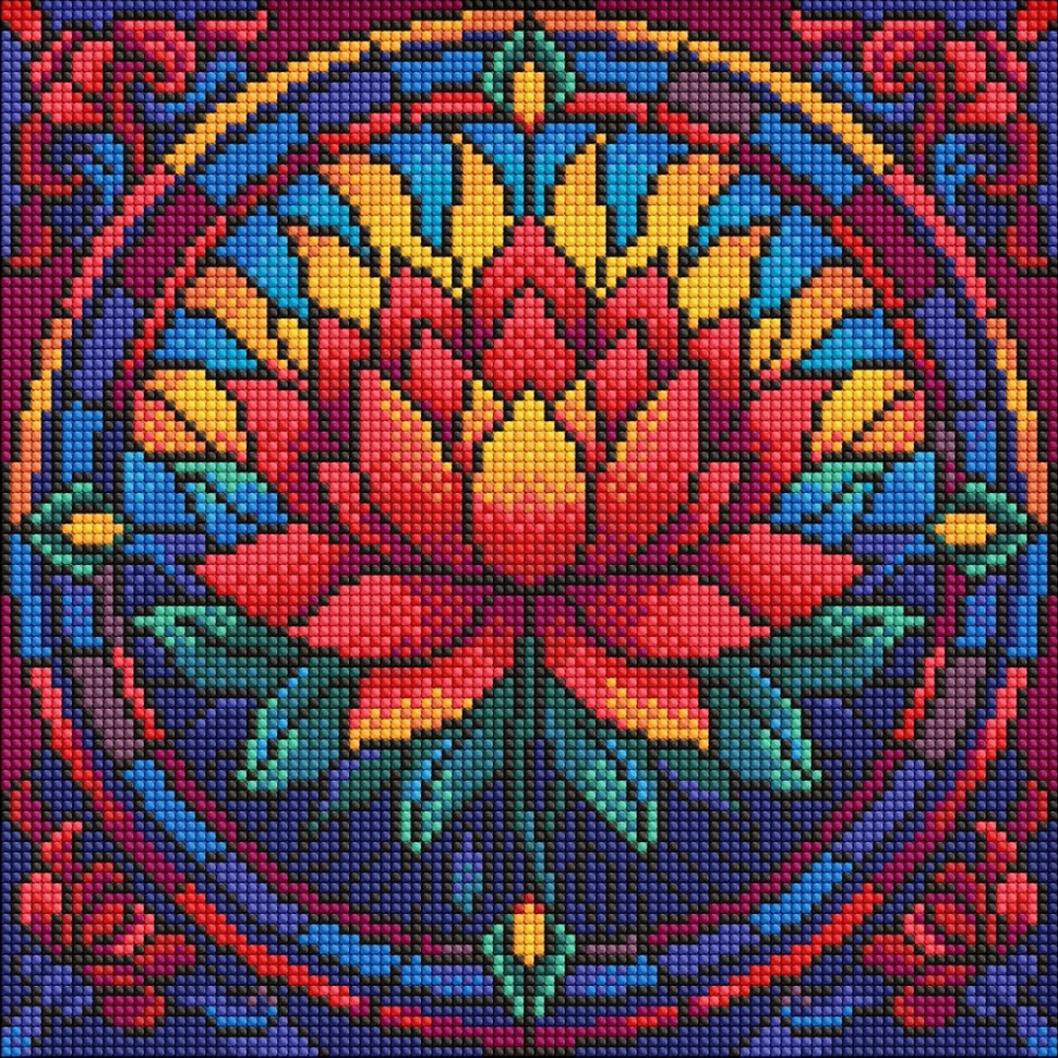 Алмазна мозаїка "Вітраж. Лотос" ©art_selena_ua AMO8330, 30х30 см
