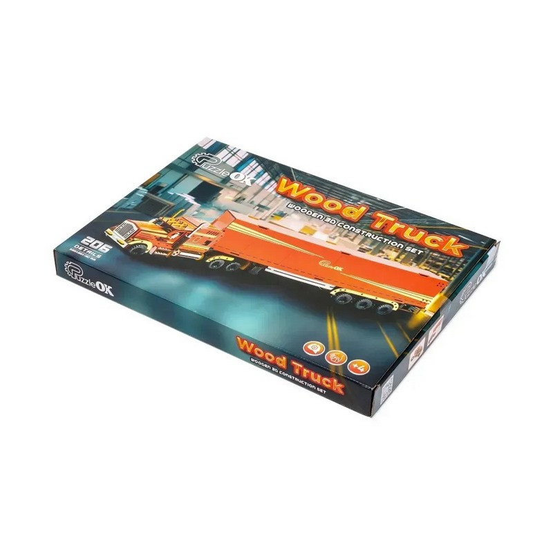 Дитячий дерев9;яний 3D конструктор "Фура з причепом" Puz-00952, 206 деталей
