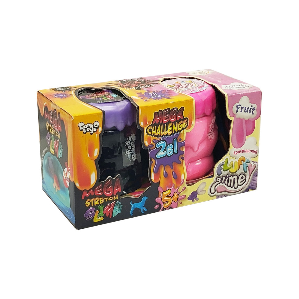 В9;язка маса 2 в 1 "Mega Stretch Slime" та "Fluffy Slime" FLS-03-01U Блакитний-рожевий