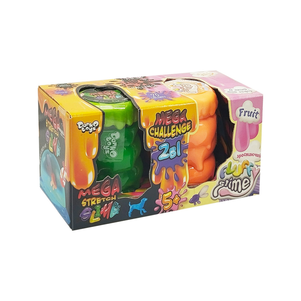 В9;язка маса 2 в 1 "Mega Stretch Slime" та "Fluffy Slime" FLS-03-01U Зелений-помаранчевий