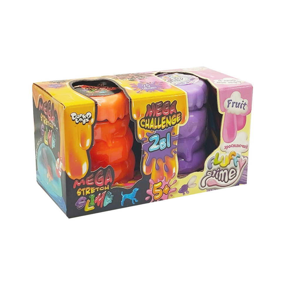В9;язка маса 2 в 1 "Mega Stretch Slime" та "Fluffy Slime" FLS-03-01U Помаранчевий-фіолетовий
