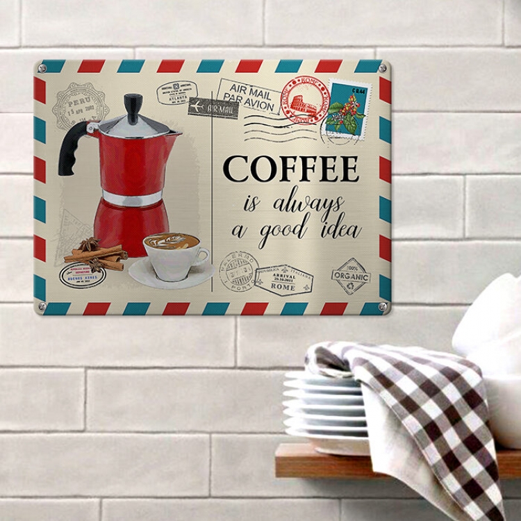 Табличка интерьерная металлическая Coffee is always good idea