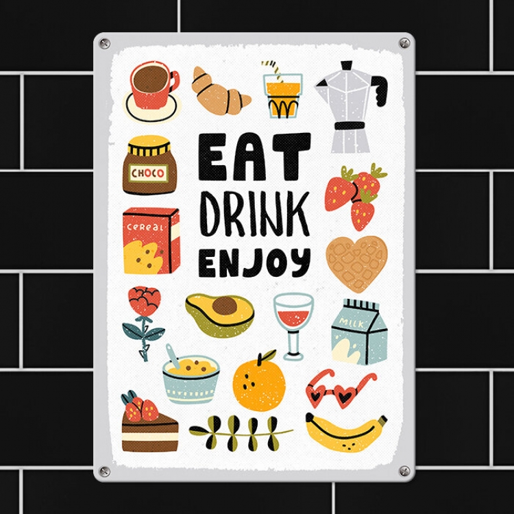 Табличка интерьерная металлическая Eat, drink, enjoy