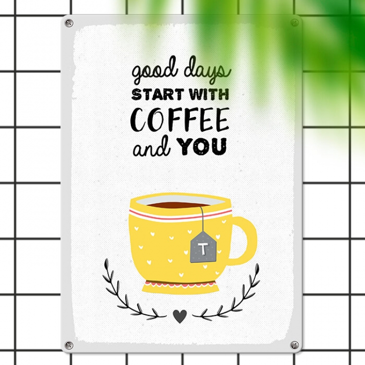 Табличка интерьерная металлическая Good days start with coffee and you