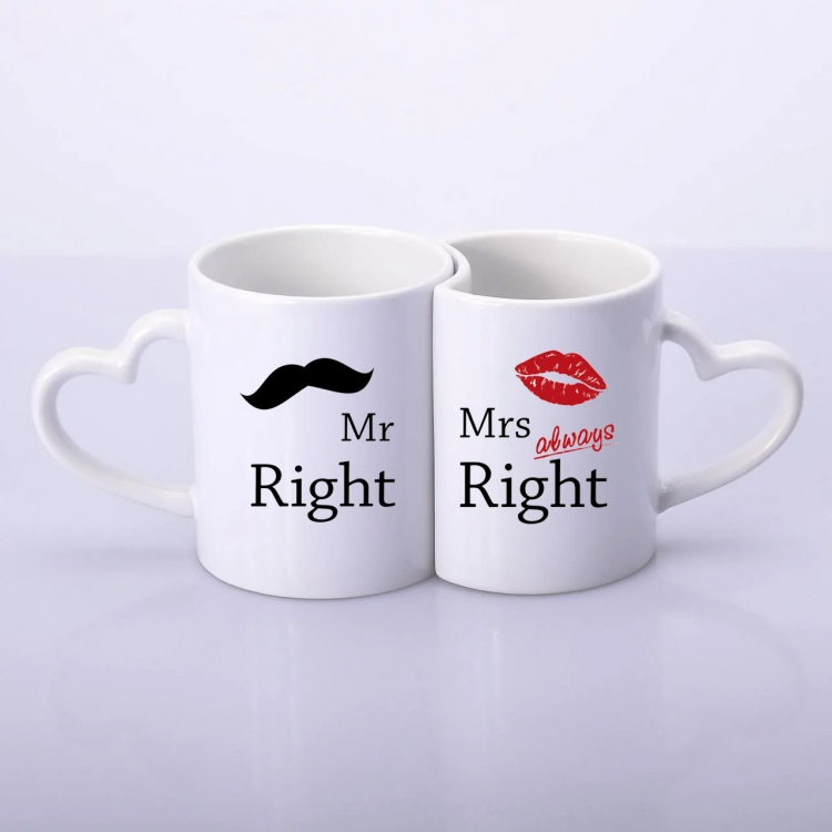 Парні чашки для закоханих в формі серця mr&mrs always right