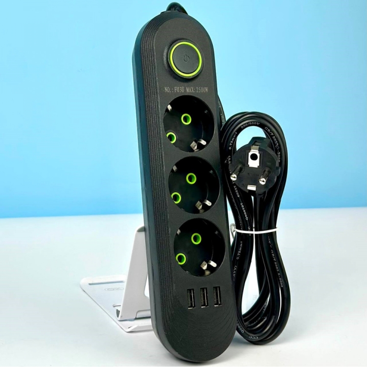 Мережевий фільтр-подовжувач 3 розетки 3USB 3m