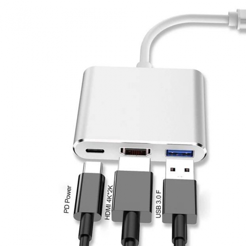 Hub адаптер з Type-c HDMI 3in1 для ПК DVD HDTV (для відображення медіа файлів на ТБ)