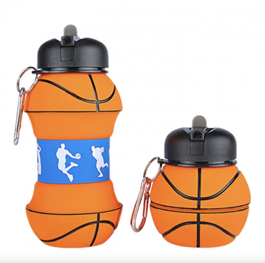 Пляшка для води спортивна складна силіконова, баскетбольний м'яч, 550 мл оранжева