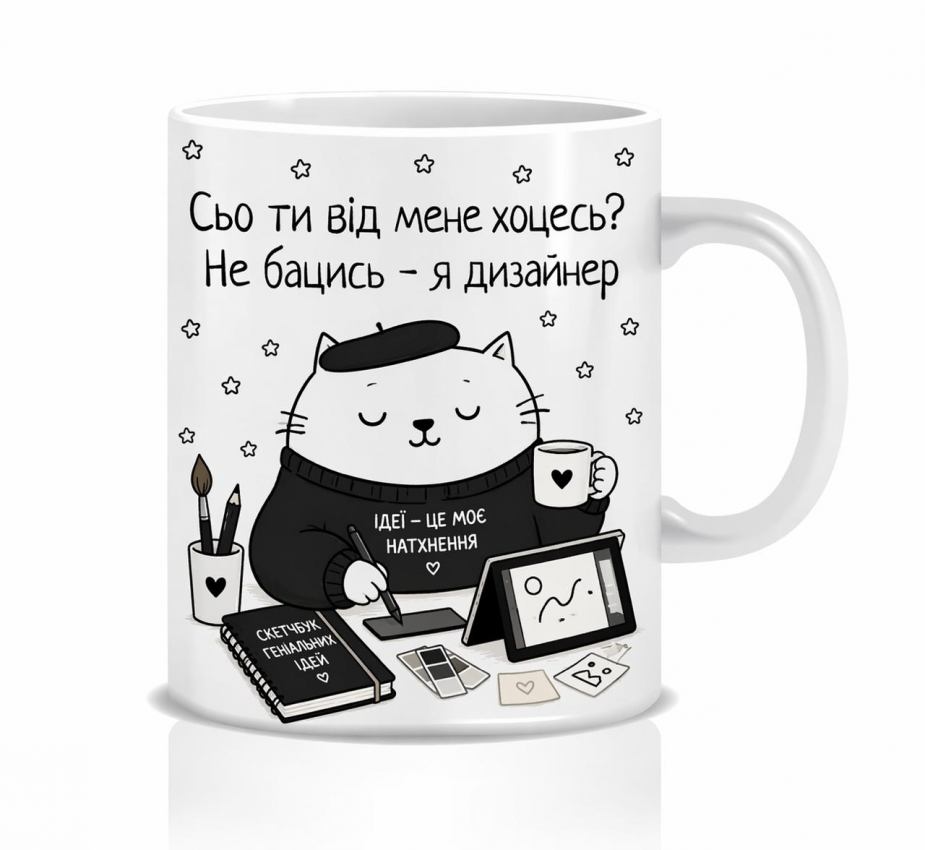 Оригінальна чашка з приколом для дизайнера, Кіт дизайнер