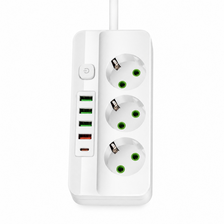 Мережевий фільтр-подовжувач 3 розетки 4USB Type-C Port 5m Glanse
