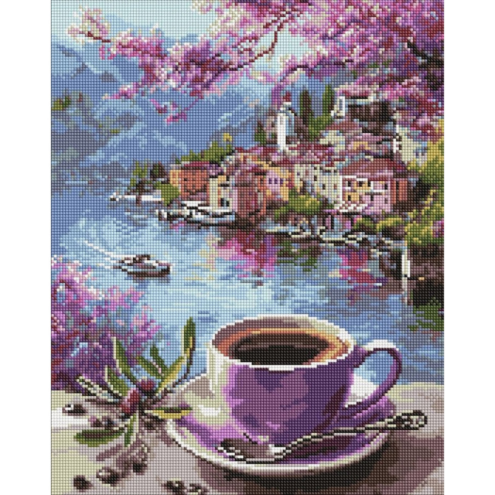 Алмазна мозаїка "Кава у фіолетових тонах" ©art_selena_ua AMO20286, 40х50 см