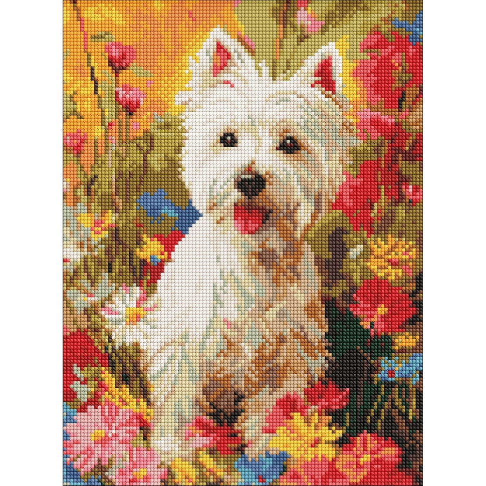 Алмазна мозаїка "Песик у квітах" ©art_selena_ua AMO20299, 30х40 см