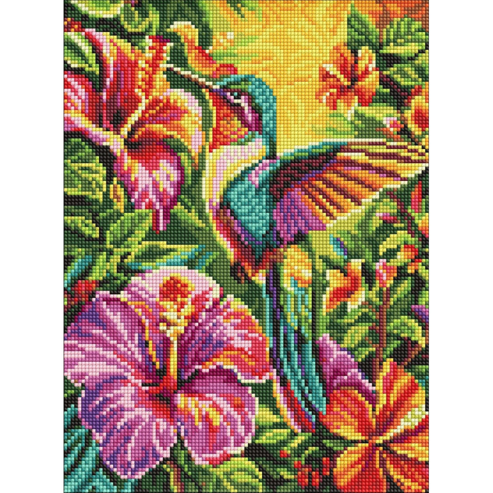 Алмазна мозаїка "Яскравий колібрі у тропіках" ©art_selena_ua AMO20487, 30х40 см