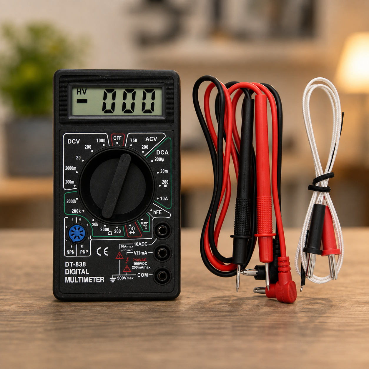 Цифровий мультиметр DT-838 з LCD-дисплеєм, звуковим продзвінком та вимірюванням температури