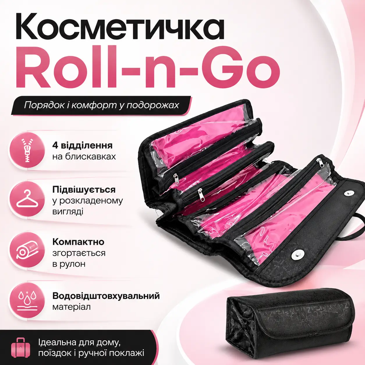 Складна косметичка-органайзер Roll-n-Go для подорожей