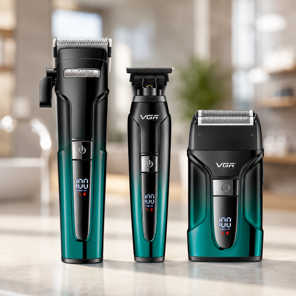 Набір для стрижки VGR V 694 Green/Black(машинка+триммер+шейвер) / Комплект професійних машинок VGR